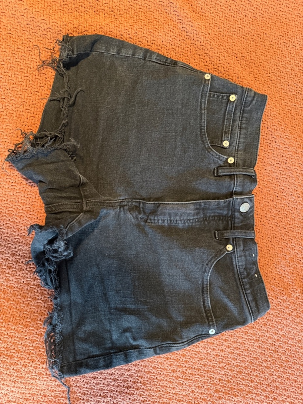 Madewell Black High-Waist Distressed Denim Shorts